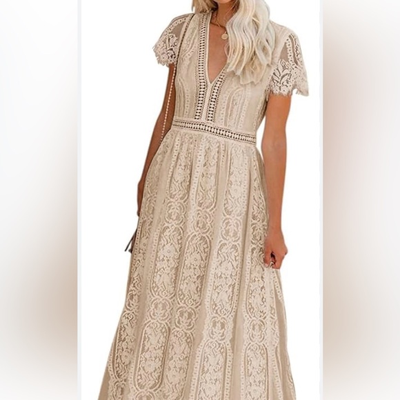 EUC Merokeety cream floral lace bridal, party,fairy, romantic maxi dress XL - Picture 8 of 8